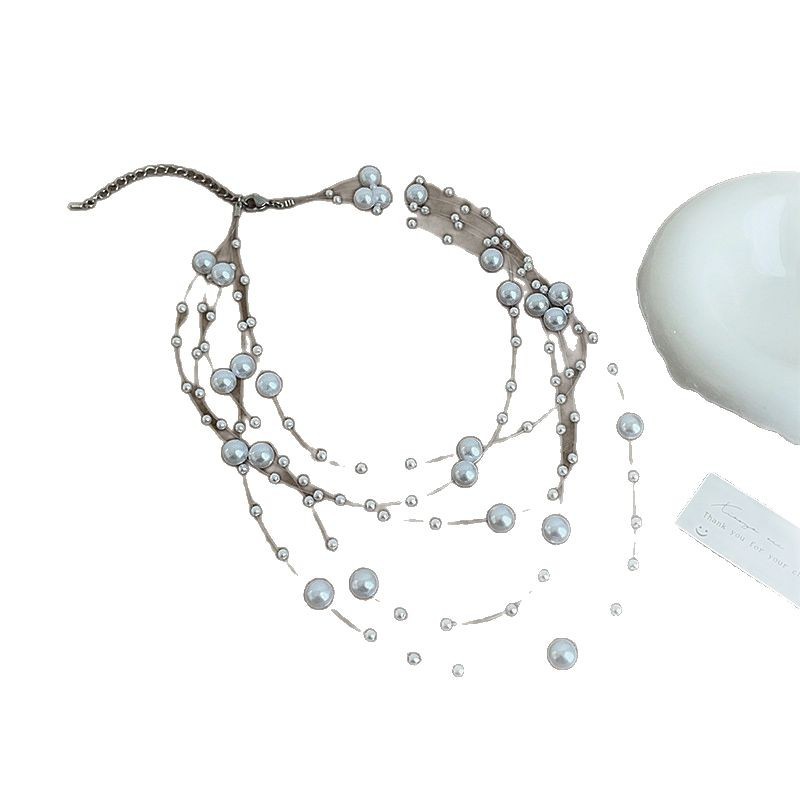 Super Fairy Starry Sky Multi-layer pearl necklace, a niche design for women, sweet and elegant, fashionable and versatile necklace, collarbone chain Item Picture
