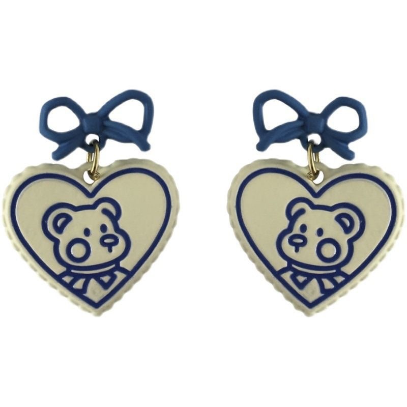 New 2025 blue stud earrings for female students, Korean style, cute 925 silver, versatile, asymmetrical blue earrings Item Picture
