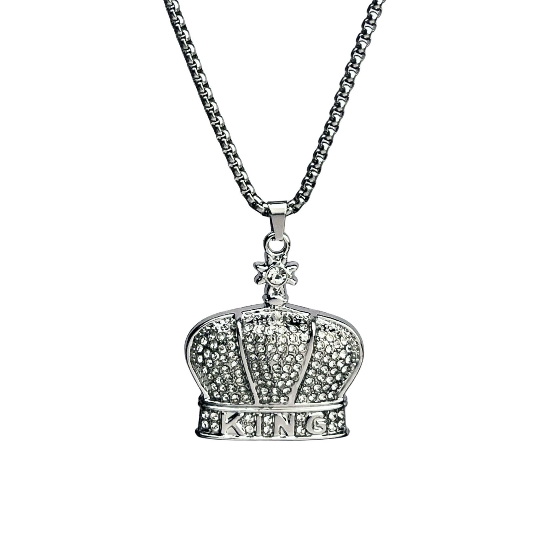 Wholesale of fashionable Instagram influencer full-diamond crown necklace pendants for women, hip-hop trendiness for men, and unique long sweater chains Item Picture
