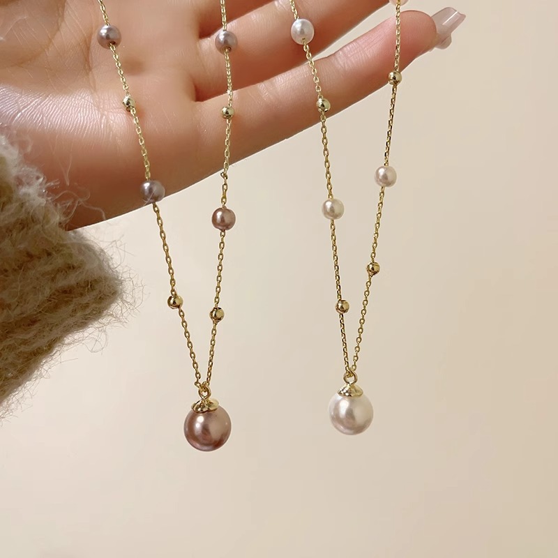 "Starry Sky pearl necklace, light luxury, sweater chain, versatile, fashionable, simple and elegant collarbone chain. Specification drawing