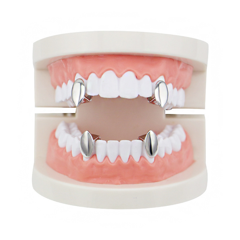 European and American hip-hop teeth, hiphop teeth girllz single oval tooth Vampire teeth, 18k gold-plated Item Picture