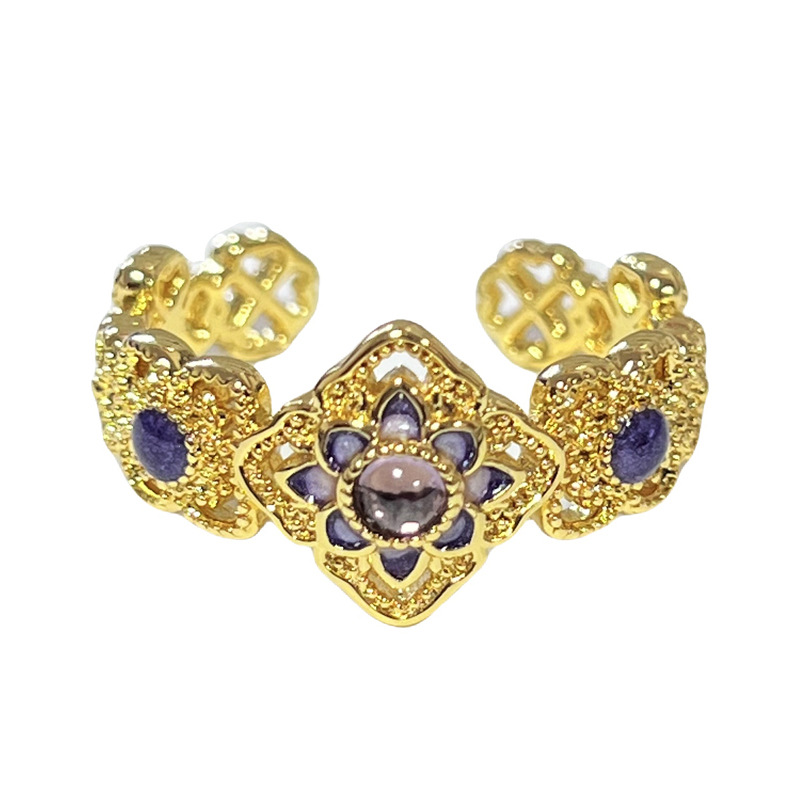 A retro enamel purple gradient sweet and cool ring with a national trend style, a feminine floral charm, a niche and cold style, and a light luxury index ring Item Picture