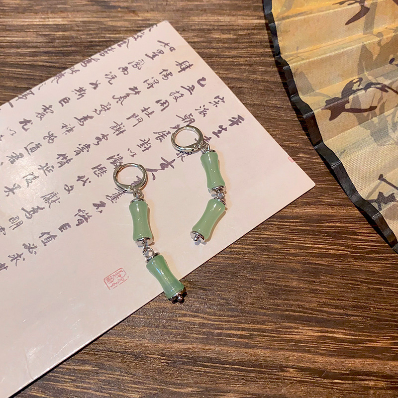 New Chinese-style bamboo joint tassel earrings for women, unique and individualistic earring design, retro and trendy, versatile earrings Specification drawing