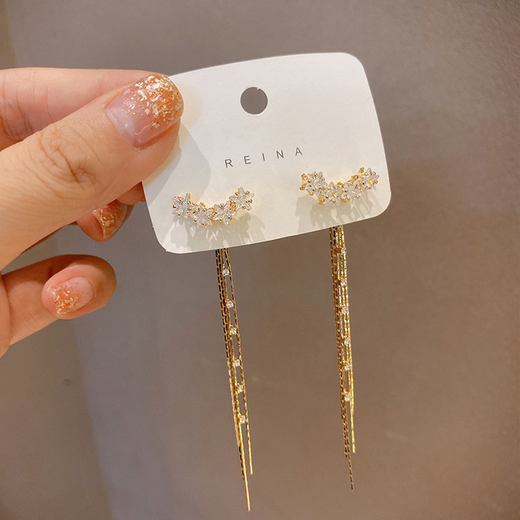 A pair of zircon five-pointed star long tassel earrings for women, fashionable, light luxury, versatile and elegant earrings and earrings Application Scenario