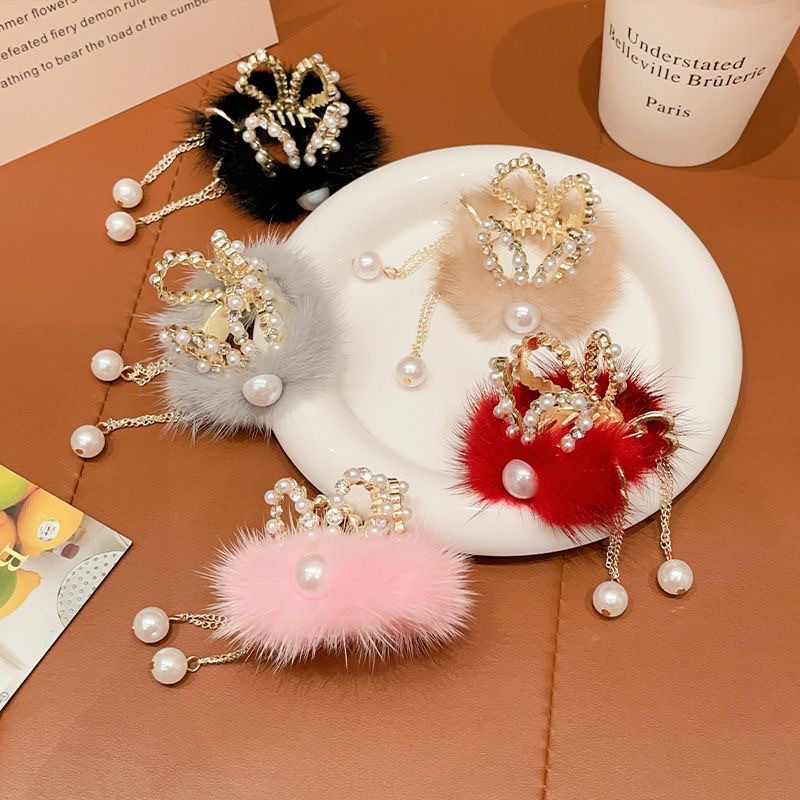 New autumn and winter mink, rabbit ear, tassel hair clips, cute and elegant girl, hairball, shark clip hair accessories Specification drawing