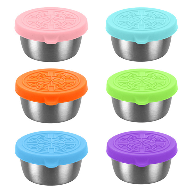 304 stainless steel sauce cups with silicone LIDS, 40ml, 50ml, 70ml leak-proof salad tomato sauce dressing sauces Item Picture