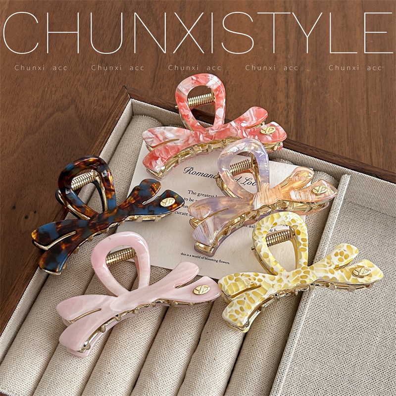 YD French bow acetate hair clip, women's back head coiled hair clip, niche design sense shark clip hair clip headwear details Picture