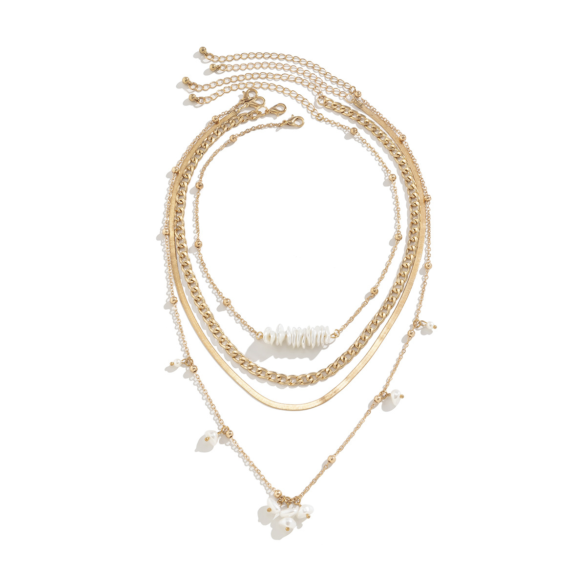 European and American cross-border jewelry sweet and cool style set, pearl tassel necklace, niche and versatile beaded snake bone chain necklace Item Picture