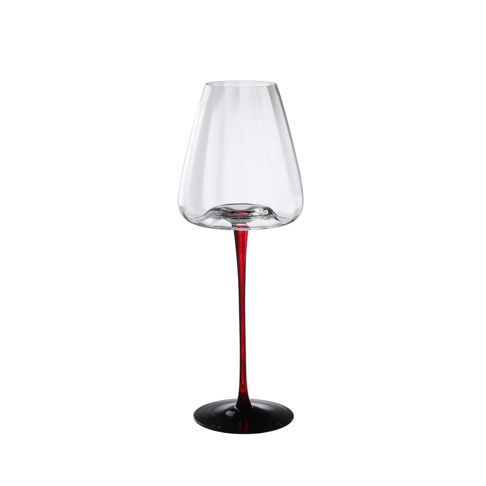 Creative striped concave bottom red upright black bottom red wine glass, home tall champagne glass, light luxury crystal glass, tall glass Item Picture