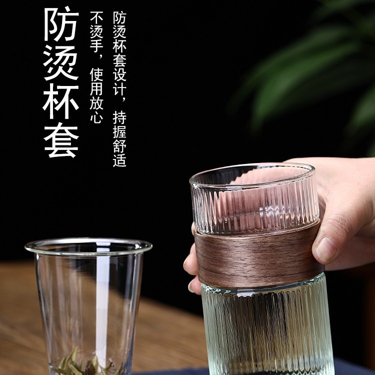 The glass water cup is easy to clean with tea and water separation. It is a double-layer heat-insulating transparent tea cup with high borosilicate and high appearance level, and is heat-resistant details Picture