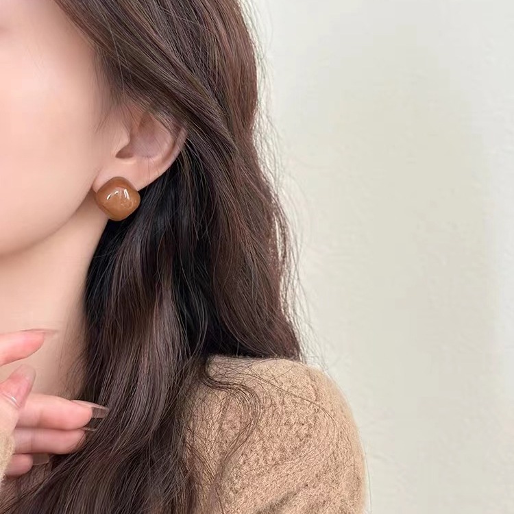 Maillard color series ~ New autumn and winter bestseller stud earrings for women, a niche, versatile, high-end and simple design earpiece on Instagram details Picture