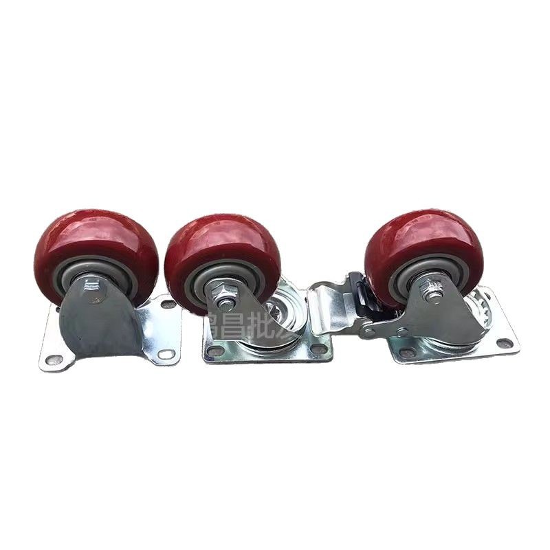2.5/3/4/5-inch jujube red bearing silent wheel universal directional brake industrial casters trolley tool wheels Item Picture