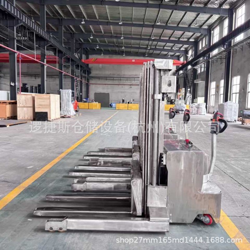 Non-standard 304 stainless steel wide fork leg stacker, 2-ton fully electric walking hydraulic loading and unloading forklift stacker full figure