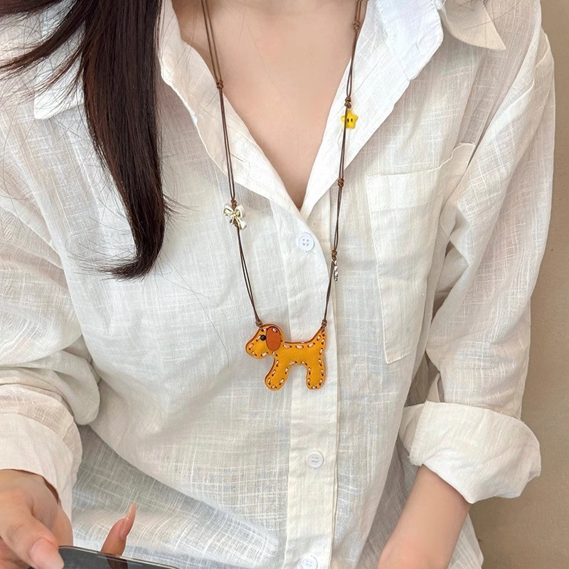 Handmade new puppy and bear woven rope necklace, cartoon girl autumn and winter sweatshirt chain, niche design, long accessory Specification drawing