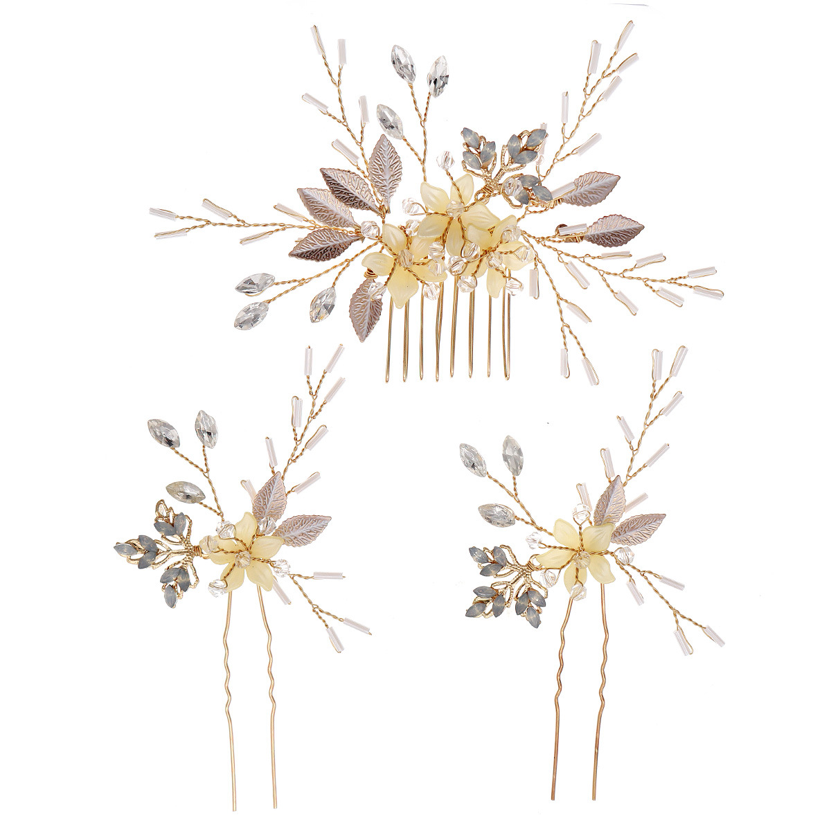 Bridal accessories, photography, photo shoots, hair accessories, floral rhinestones, hairpins, handcrafted U-shaped hairpins, ancient costumes, Hanfu, updo hair accessories Item Picture