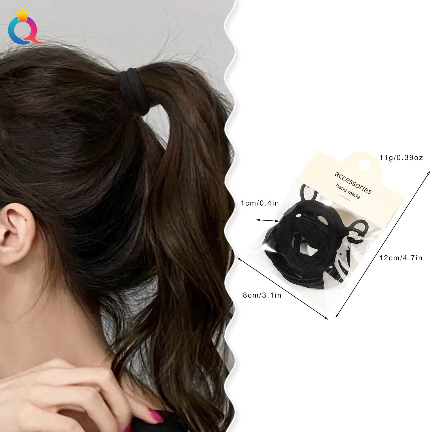 Qiyue Cross-border Bow Hair Tie 5-piece set, basic, versatile, high-elasticity towel loop hair tie, leather band hair accessory wholesale details Picture