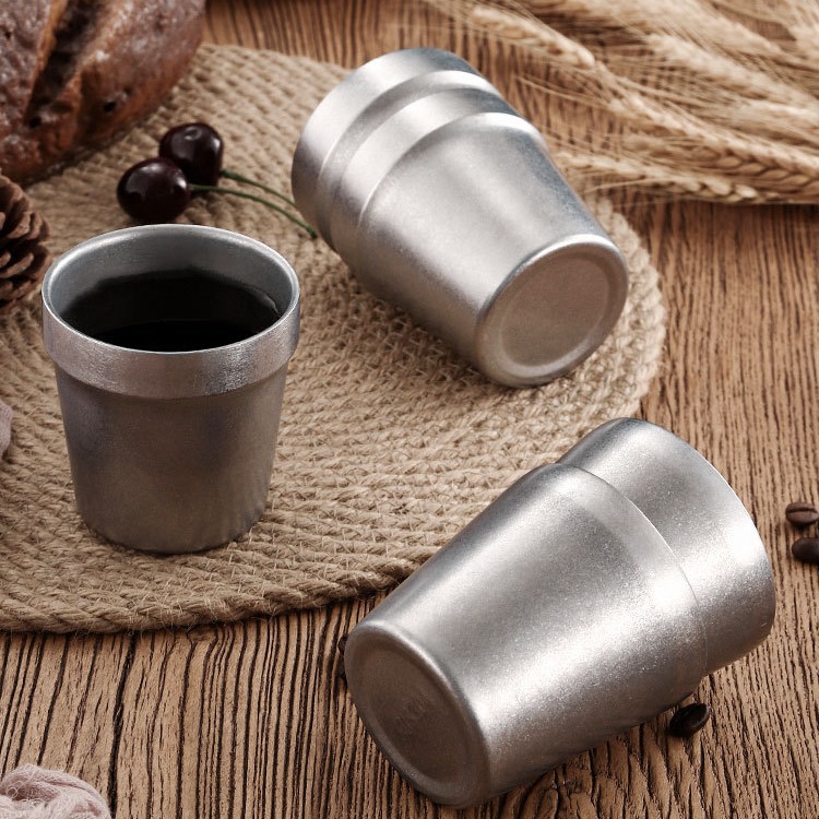 Retro aged 304 stainless steel water cups, double-layer anti-scald snow grey commercial beer mugs, beverage cups and dining cups details Picture