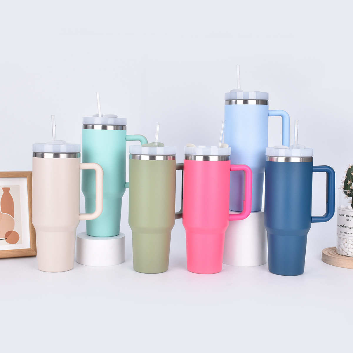 Cross-border 40oz second-generation handle car cup, 304 stainless steel vacuum insulated cup, high appearance level, ice cup with straw details Picture