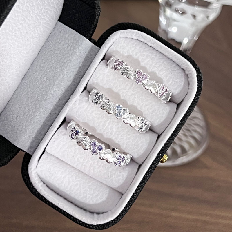 Exquisite zircon heart brushed silver-plated open ring for women, a niche, light luxury and high-end retro layered ring Specification drawing