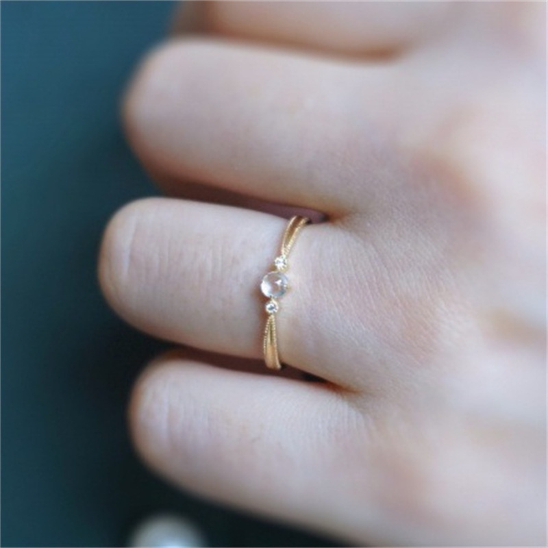 Japanese-style white moonlight ring, women's moonlight stone egg surface open index finger ring, retro artistic light luxury high-end ring jewelry Item Picture