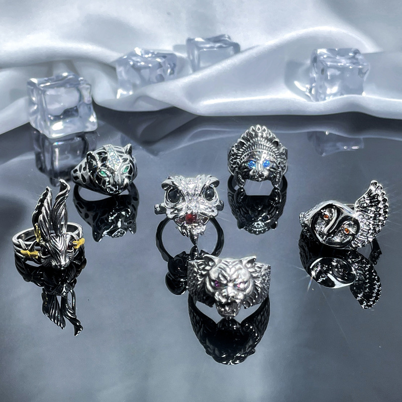 Retro and individualistic lion dance national trend open ring, female unconventional fashion, hip-hop style, niche design, high-end feel ring Specification drawing