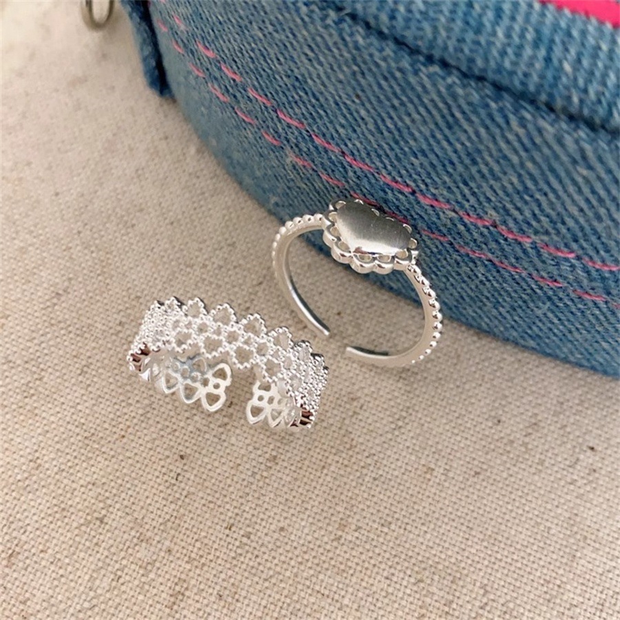 Lace heart-shaped ring for women, 925 sterling silver, light luxury, niche and high-end style index finger ring, versatile and elegant, open ring trend Item Picture