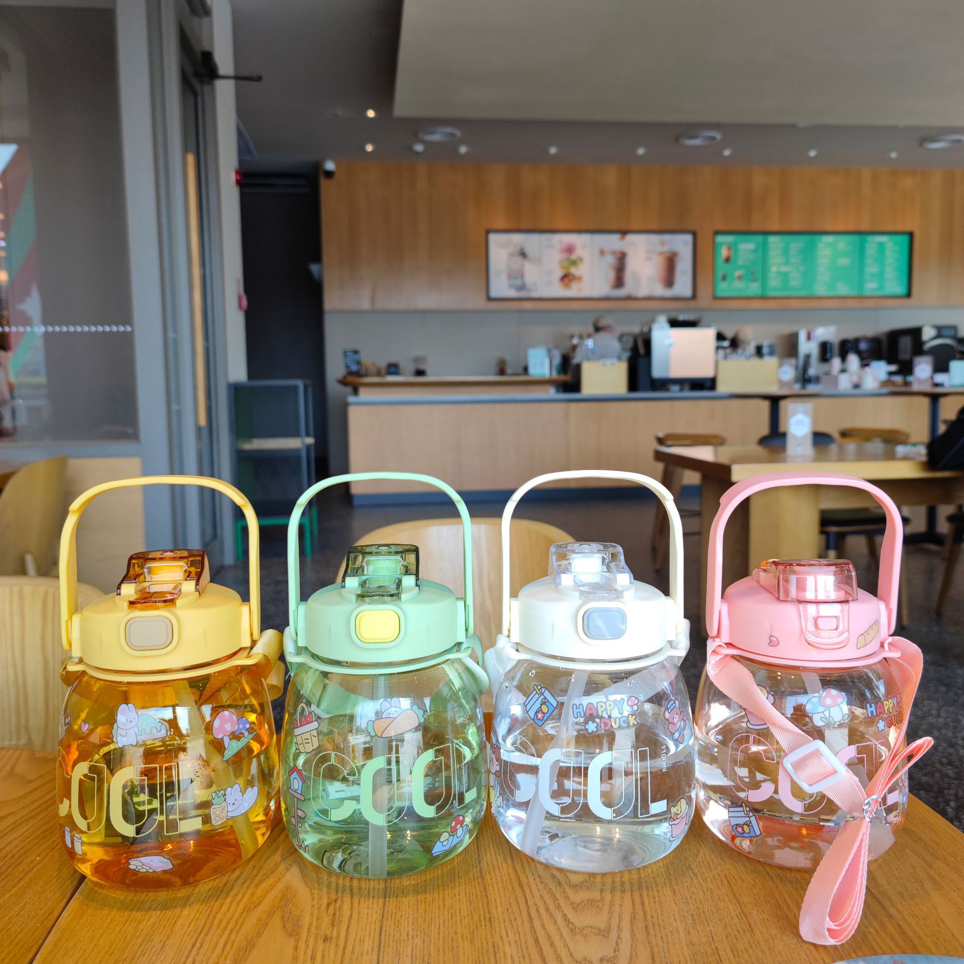 Popular children's straw, large-belted cup, portable shoulder strap, high appearance level, cute water cup, girls' double-drinking cup, large-capacity water bottle full figure