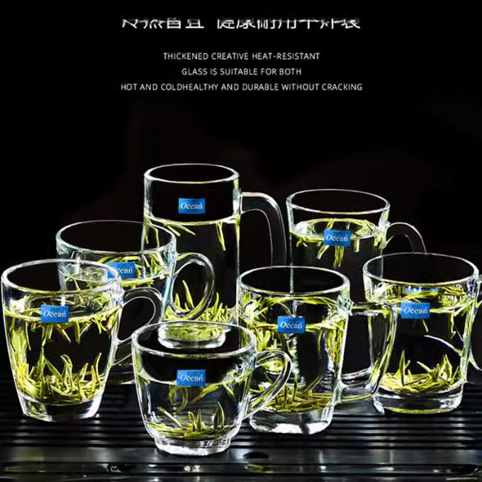 Ouxin ocean glass tea cup with handle, special tea cup for tea houses, heat-resistant thickened tea cup for office guests details Picture