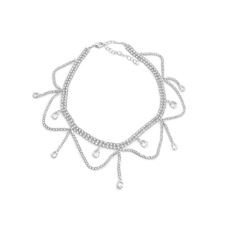 A popular European and American full-diamond water drop necklace accessory, a light luxury and niche design for women, a ladylike style sweater chain, and a stylish collarbone chain Item Picture