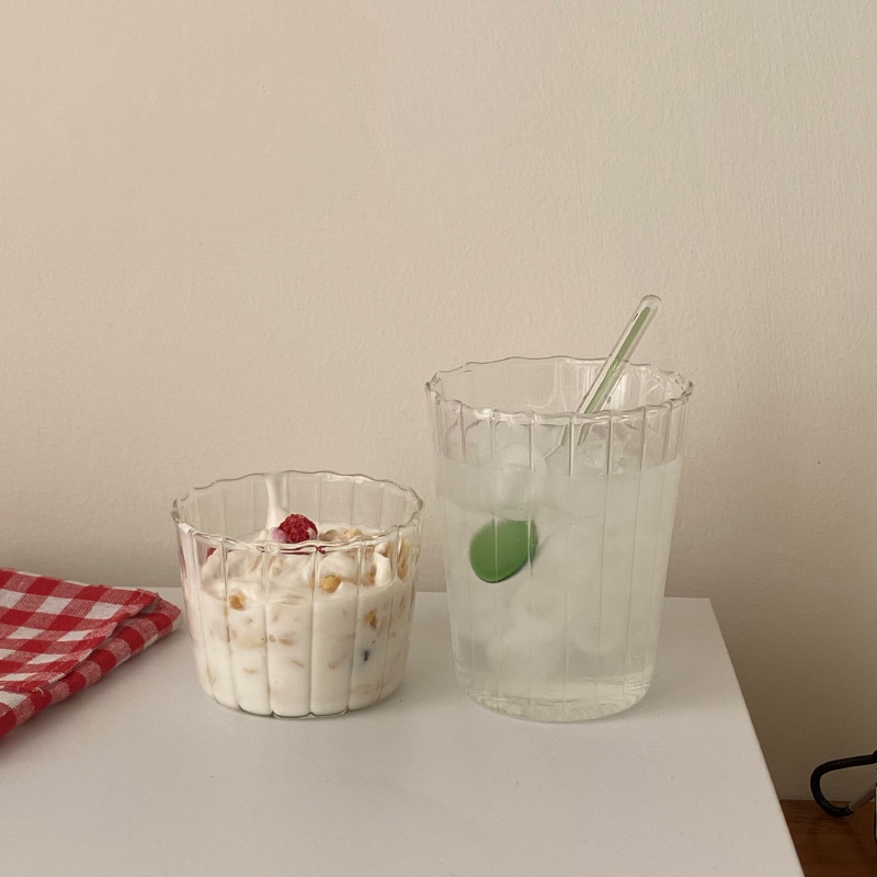 The same style as the Korean blogger's Instagram minimalist high borosilicate heat-resistant glass cup, transparent coffee cup, cold drink water cup, pudding cup details Picture