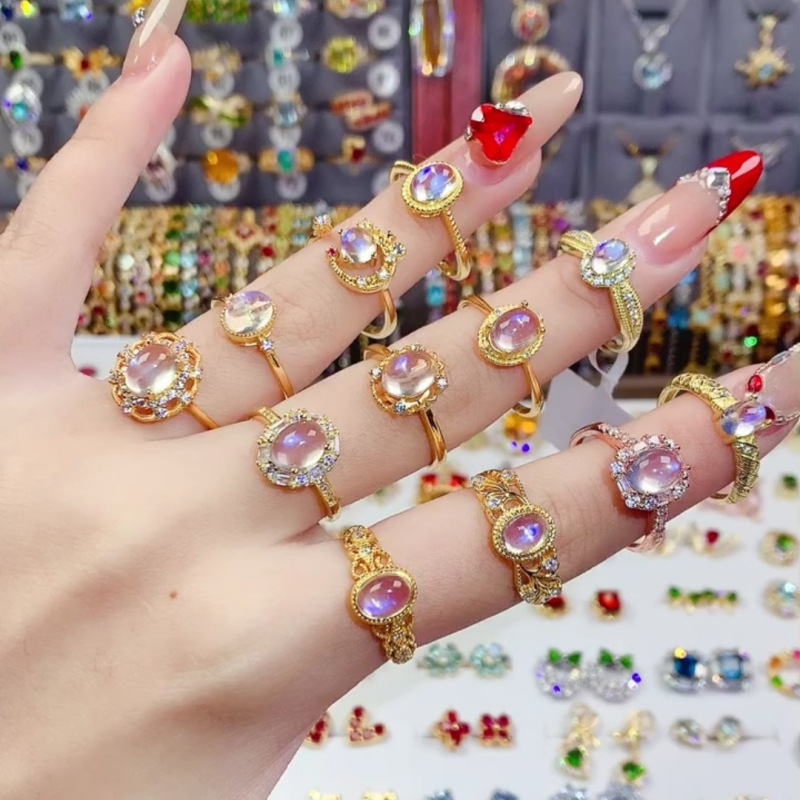 Live-streaming best-selling gemstone ring, a niche design for women with a high-end feel, is a fashionable and versatile open-top ring Specification drawing