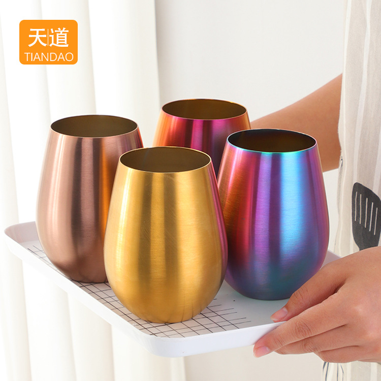 Stainless steel egg-shaped cups, creative round-bellied cold drink beer mugs, bar drum-shaped cocktail cups, Martell cups without bases Specification drawing