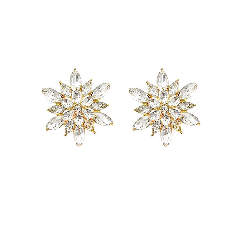 S925 Silver Needle Korean new Super shiny and exquisite full-diamond snowflake earrings, a cold and aloof style with exaggerated geometric stud earrings Item Picture
