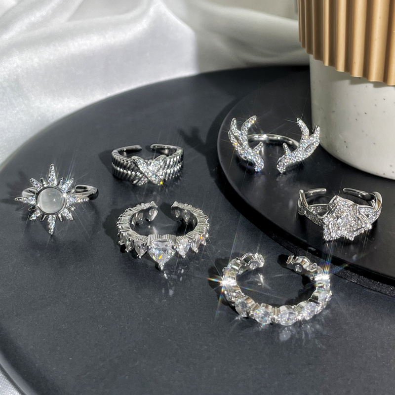 New fashionable irregular antler personalized heart-shaped opening ring for women, simple, exquisite, versatile and niche index finger ring trend details Picture