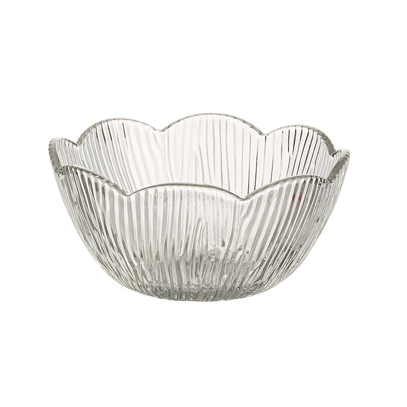 Petal relief glass dessert bowl, household high appearance level women's transparent bowl, ice cream bird's nest, sugar water, ice cream, fruit bowl details Picture