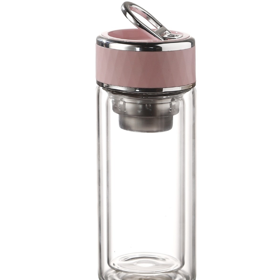 Wholesale of double-layer high borosilicate glass water separation cups, high-temperature resistant heat extraction rings, portable heat-insulating tea brewing cups Item Picture
