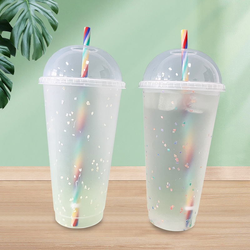 【 Customized Processing 】24oz new arched lid rainbow Straw cup, a bestseller in foreign trade. Transparent 710ml drinking straw details Picture