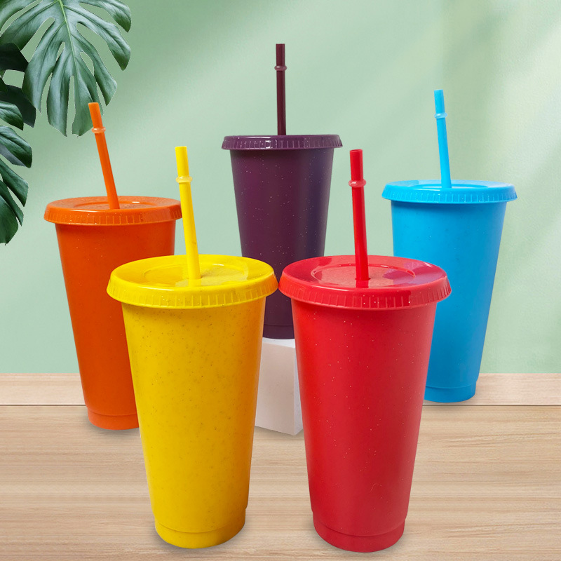 【 Processing and Customization 】 New color plastic cups, large-capacity plastic straw cups, available in multiple colors for wholesale full figure