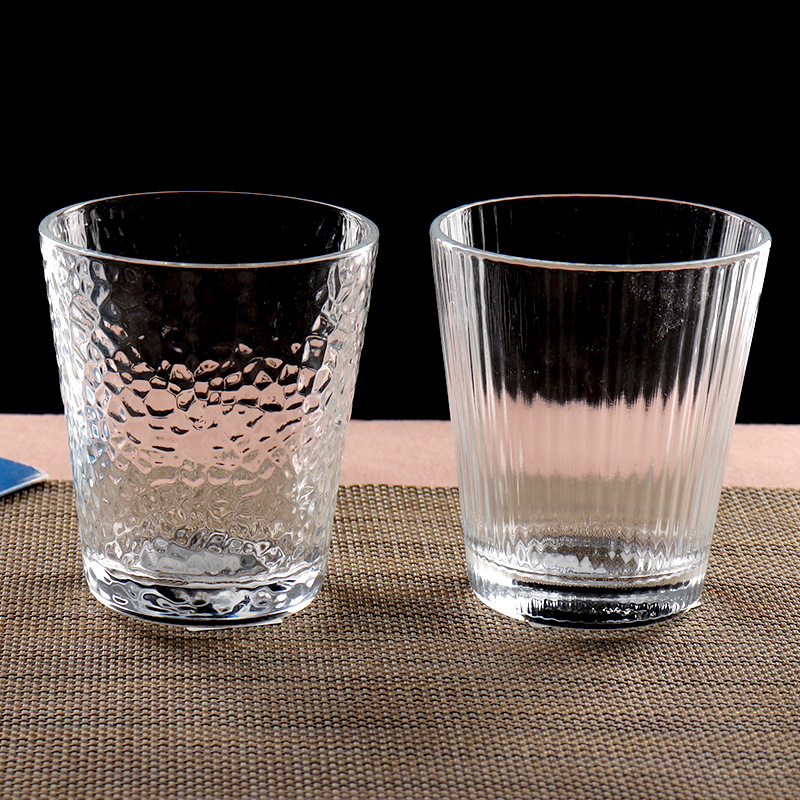 Creative Japanese-style hammer-patterned cups, high-temperature resistant large-capacity glass water cups, household transparent beer mugs, juice drink cups Specification drawing