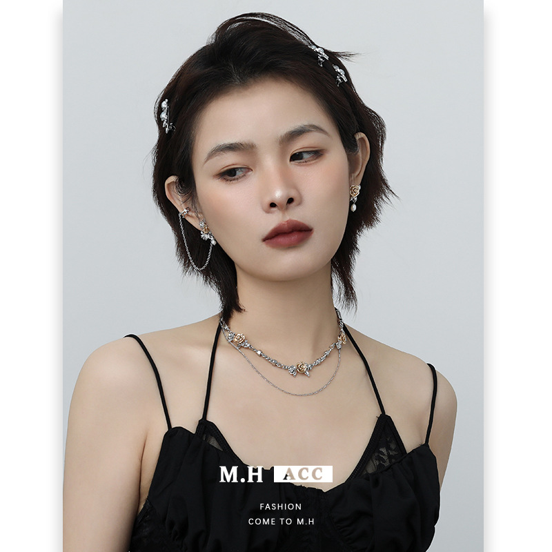Original ancient gold rose earrings in the style of European and American ins, with a niche and high-end feel, exquisite ear clips, light luxury and versatile earrings wholesale details Picture