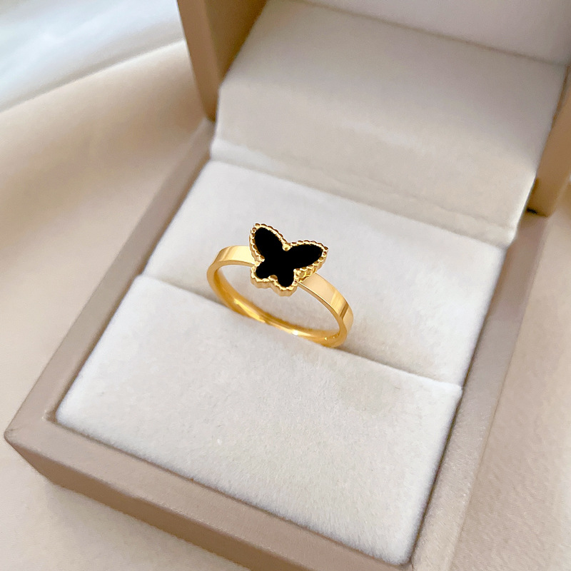 【 Non-fading 】 Black butterfly titanium steel cold style dance ring for men and women, trendy and simple food rings on Instagram details Picture