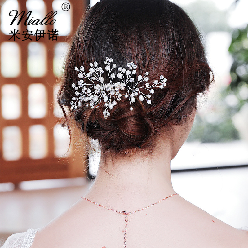 Amazon high-end wedding accessories, Korean-style simple hair combs, handcrafted freshwater pearl hair accessories, bride's updo, hair tips and combs full figure