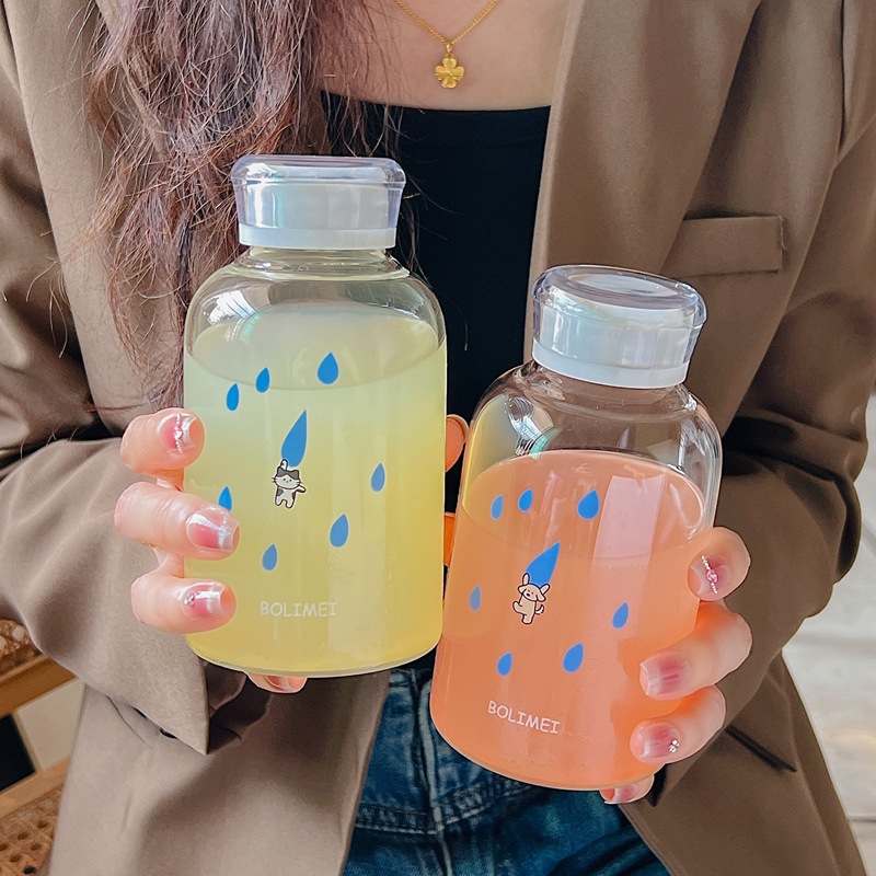 Student sealed portable cups, glass cups, girls' water cups, coffee cups that fall with rain, cold brew portable cups full figure