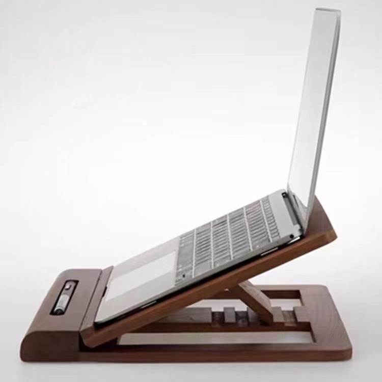 Walnut solid wood desktop laptop stand, home tablet height-increasing heat dissipation rack, folding portable mini bracket details Picture