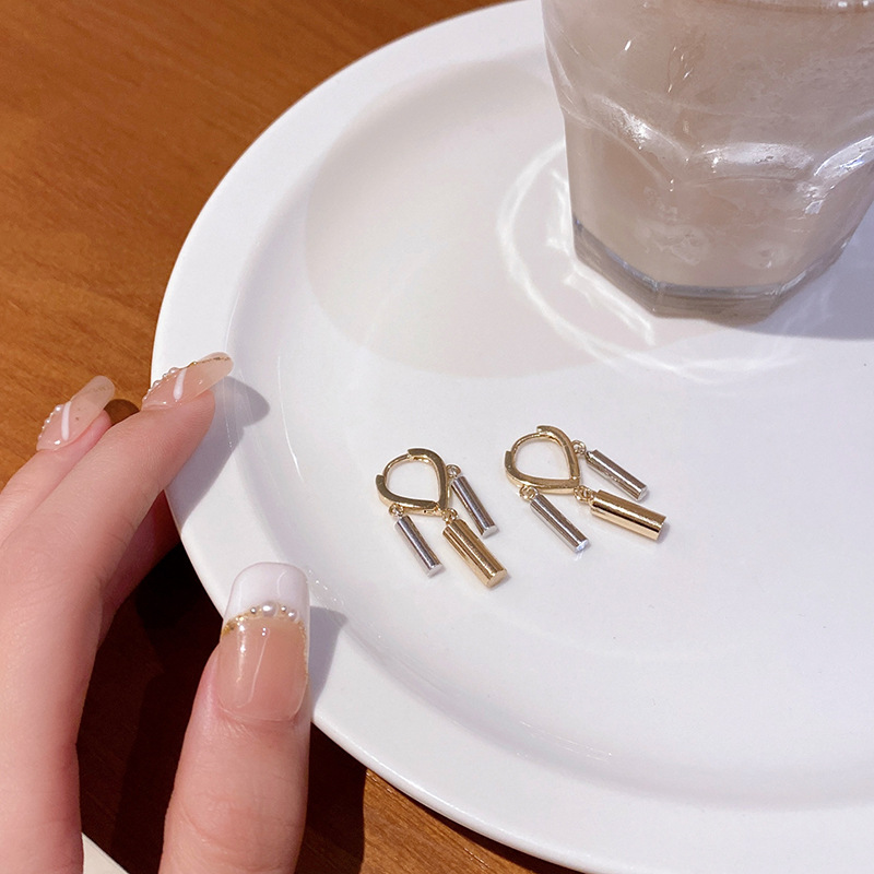European and American cold style cylindrical tassel ear buckles, women's niche individuality, versatile, trendy earrings, high-end earrings wholesale Specification drawing