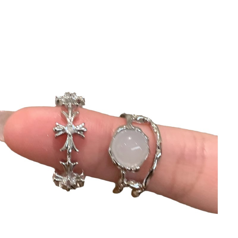 Cold style moonstone cross zircon open ring for women's Instagram niche design sense index finger ring, personalized ring Item Picture