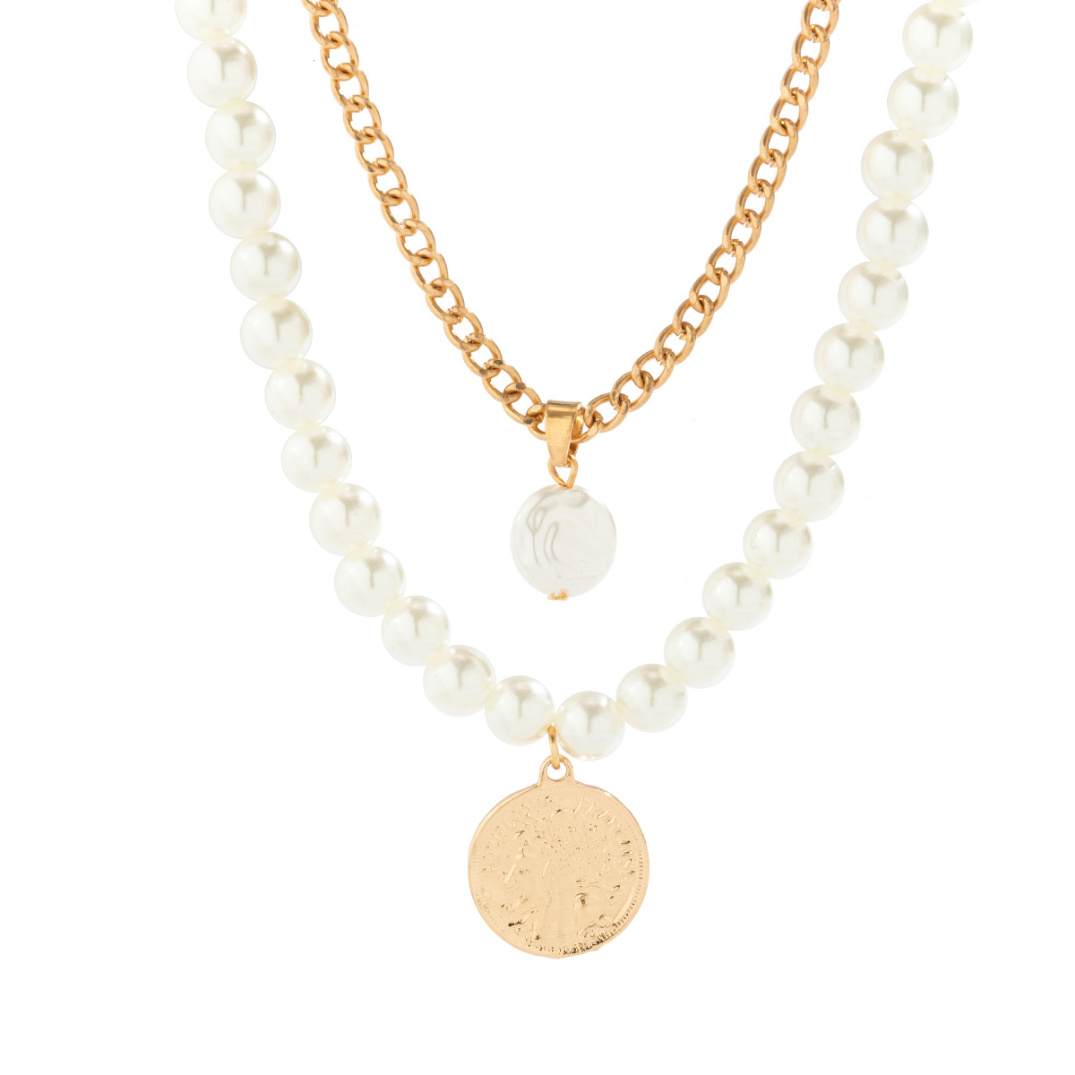 European and American cross-border jewelry: Simple and retro style pearl chain necklace, fashionable beaded figure, hip-hop necklace for women Item Picture