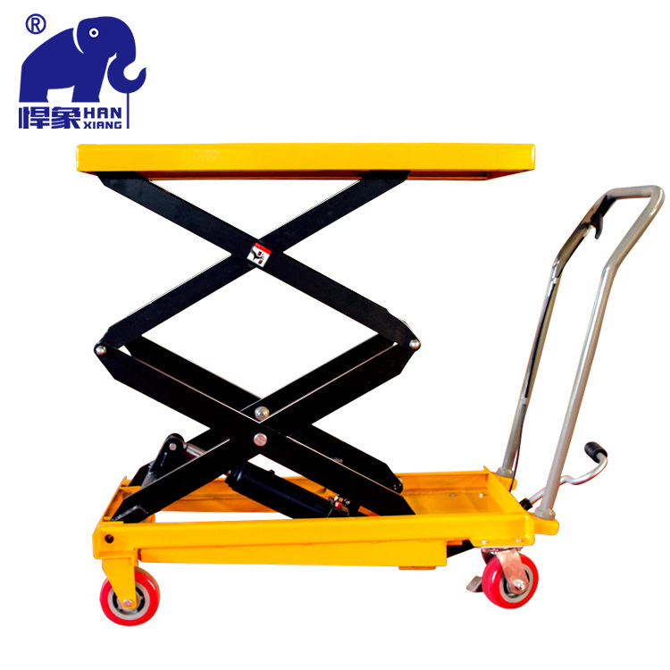 Manual hydraulic lifting platform trolley, manual logistics handling platform trolley, mobile scissor folding trolley Specification drawing