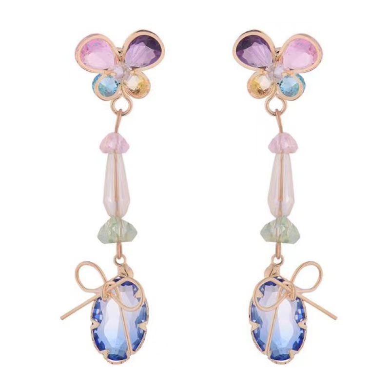 It goes perfectly with summer! Forest-themed colorful diamond butterfly long earrings, a trendy, light luxury and exquisite high-end earpiece for women on Instagram Item Picture