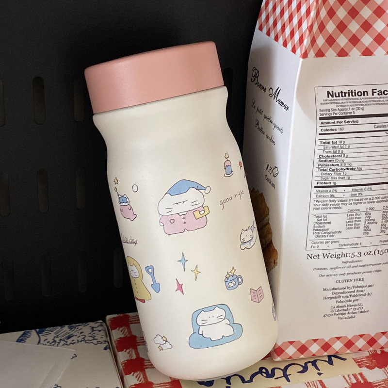 Pink cute little cat 316 stainless steel insulated cup, star portable cartoon cat water cup, portable cup, car cup full figure